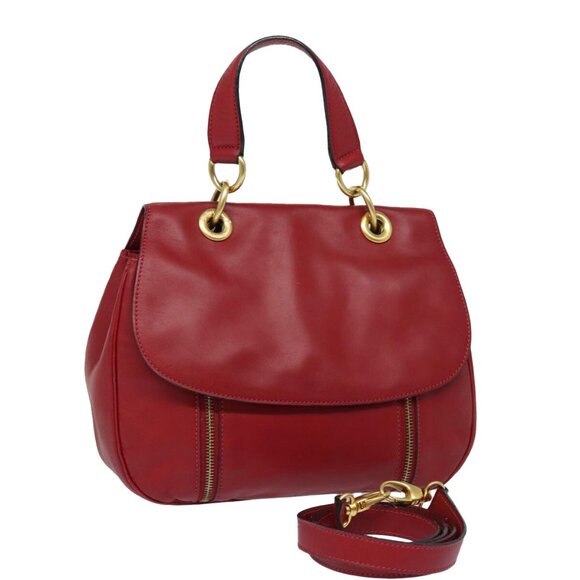 CELINE Shoulder Bag Leather 2way Red Auth 78318 - Picture 1 of 16